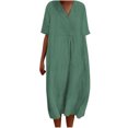 thumbnail image 1 of Birdeem Robe Décontractée à Manches Courtes en Coton et Lin Uni Col en V Printemps et Été pour Femmes, 1 of 6