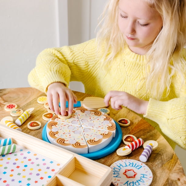 Melissa & Doug Birthday Party Cake - Wooden Play Food With Mix-n