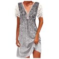 thumbnail image 1 of Cameland Robe Ample pour Femme à Col en V, Mode Décontractée, Style Élégant, Chandail à Manches Courtes, Imprimé en Dentelle, 1 of 6