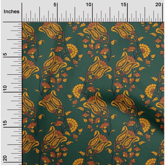 oneOone Georgette Viscose Fabric Leaves|Floral & Paisley Block Print Fabric BTY 42 Inch Wide