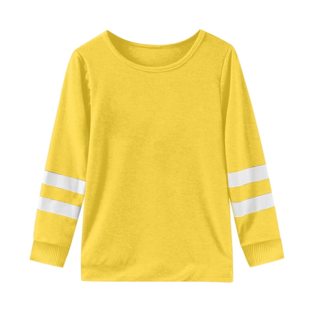 WEIYLL T-Shirts pour Filles Manches Longues Poignets Col Ras du Cou Patchwork Chaud Doux Hauts pour Enfant pour 8-9 Ans