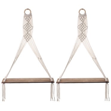 2 Pcs Étagères Suspendues Étagère en Bois Étagère Murale en Macramé Étagères Flottantes pour Plantes Rangement
