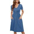 thumbnail image 1 of TopLLC Robe de Plage pour Femme Été à Manches Courtes Col en V Robe Débardeur Décontractée Boutonnée Taille Élastique Robes Évasées avec Poche, 1 of 9