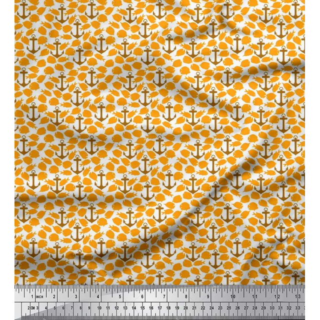 Soimoi Rayon Fabric Fish & Anchor Hook Nautical Fabric Prints By Yard 42 Inch Wide