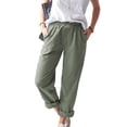thumbnail image 4 of Mikilon Women Casual Solid Color Pockets Elastic Waist Comfortable Straight Pants, 4 of 5