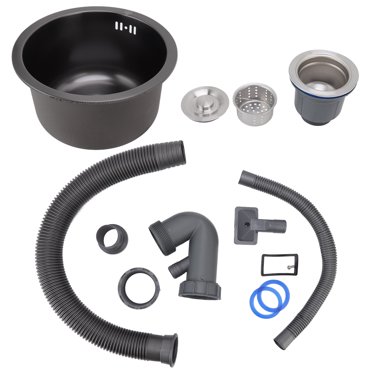 Mini Round Kitchen Sink Bar Stainless Steel Basin Single Bowl with Drain Accessories for Home Black