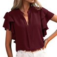 thumbnail image 1 of Hiiyo Chemisier à Manches à Volants à Col en V pour Femme, Blouse Polyvalente Décontractée d'Été, Tailles P, 1 of 2
