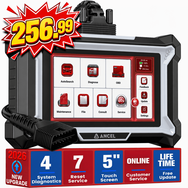 ANCEL DS100 OBD2 Scanner - ABS, SRS, Transmission & Check Engine Code Reader with 7 Reset, Oil/Brake/BMS/SAS/ETS Reset, ABS Auto Bleeding, Gear Learning, Lifetime Free Update, Online Customer Service