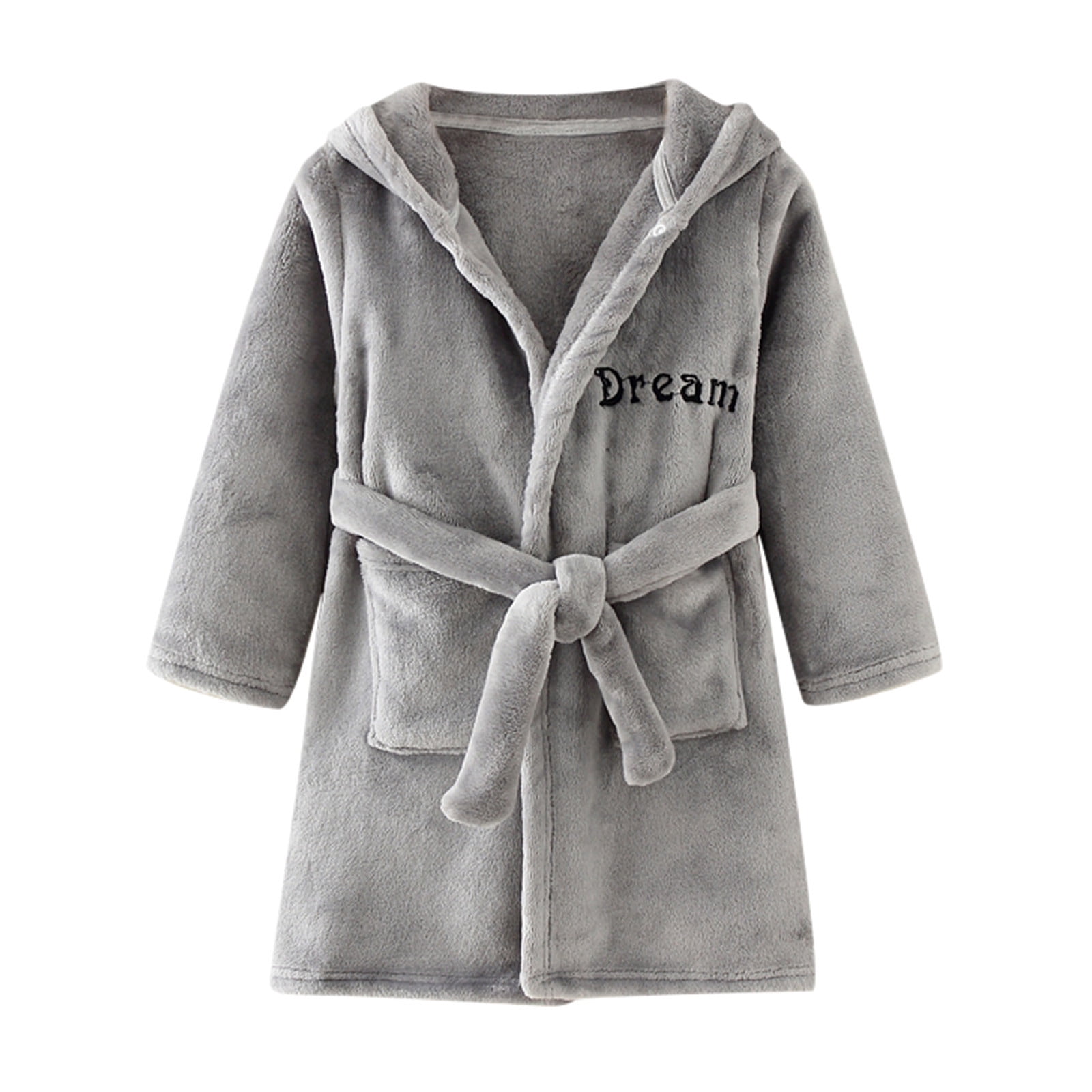 Hiiyo Toddler Girls Flannel Hooded Bathrobe Warm Soft Night-Robe Sleepwear, Sizes 1-6
