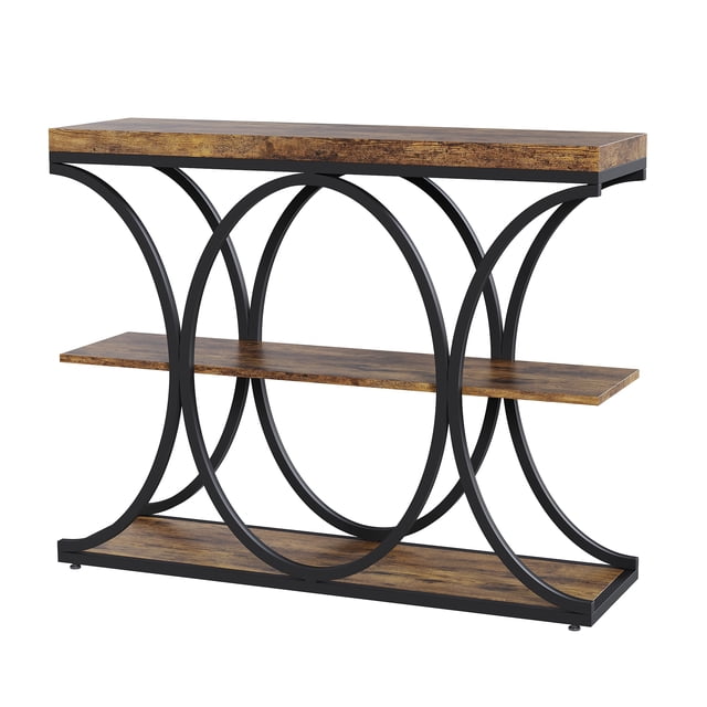BeesClover 3-Tier Narrow Console Table, Modern Sofa & Entryway Table with Open Shelves & Geometric Metal Legs, for Living Room, Hallway, Foyer
