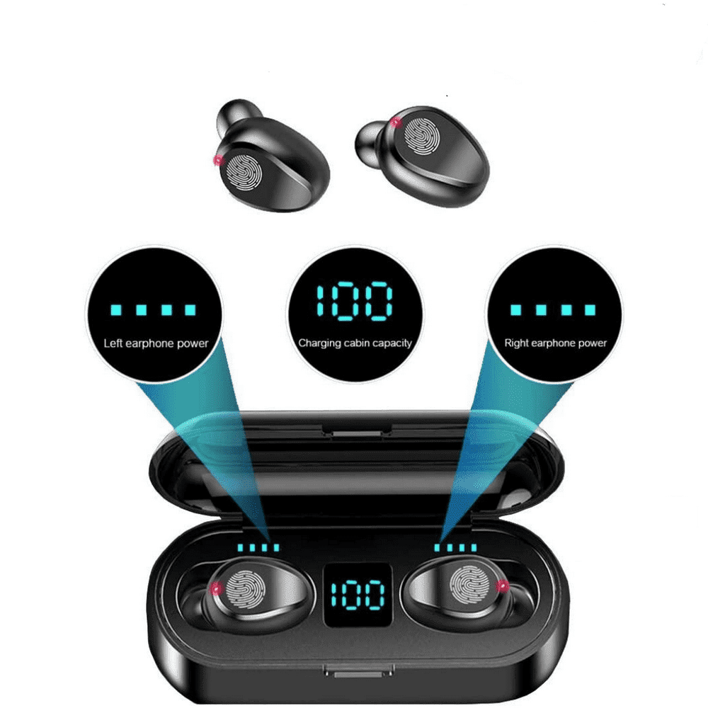 True Wireless Earbuds Bluetooth Wireless Headphones with Microphone Bluetooth Earbuds Stereo Calls Extra Bass Touch Control 35H Playtime for Workout (Charging Case Included) - Black