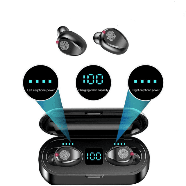 True Wireless Earbuds Bluetooth Wireless Headphones with Microphone Bluetooth Earbuds Stereo Calls Extra Bass Touch Control 35H Playtime for Workout (Charging Case Included) - Black