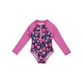 thumbnail image 3 of Kids Girls One Piece Long Sleeves Palm Trees Printed Swimsuit UV Protection Rash Guard Rose Red 6, 3 of 7