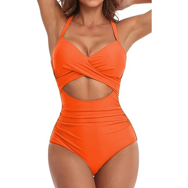 Innerwin Swimwear Gradient Women Bathing Suits Surfing Long Sleeve Backless One Piece Swimsuit Orange L