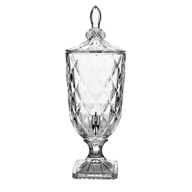 Distributeur de Boissons Vintage avec Support, Pot en Verre Gaufré avec Robinet pour Fêtes et Limonade, 2 L (67 Oz)
