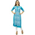 thumbnail image 1 of Phagun Kurta Droite Bleue de Designer pour Femme, Manches 3/4, Kurti Décontractée Imprimée-10, 1 of 1