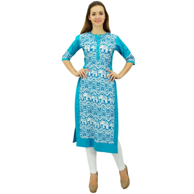 Phagun Kurta Droite Bleue de Designer pour Femme, Manches 3/4, Kurti Décontractée Imprimée-10