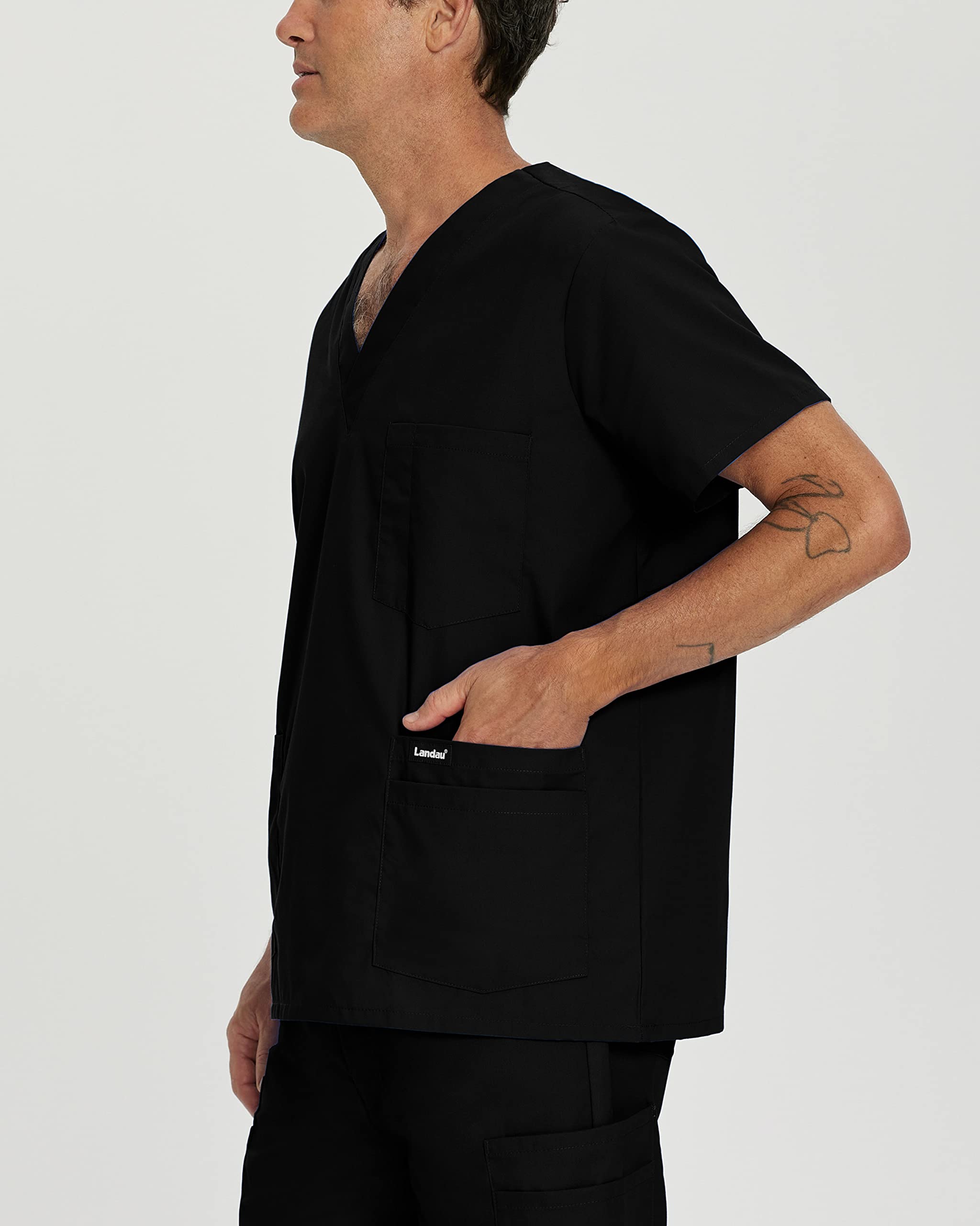 Landau Essentials 5 Pocket Scrub Top for Men's: Classic Relaxed Fit, V-Neck Durable Medical 7489