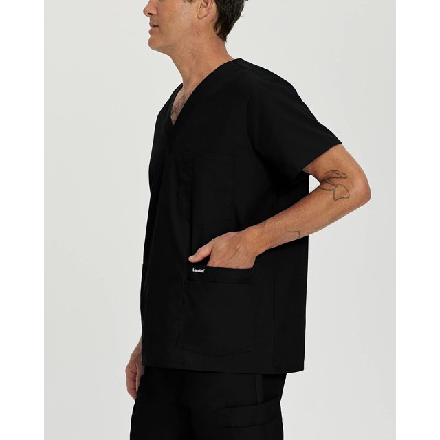 Landau Essentials 5 Pocket Scrub Top for Men's: Classic Relaxed Fit, V-Neck Durable Medical 7489