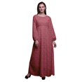 thumbnail image 1 of Bimba Robe Maxi à Manches Longues pour Femmes en Georgette Mousse Imprimée de Feuilles de Thé, Taille Élastique - Xxx-Grand, 1 of 5