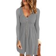 thumbnail image 3 of LLYwey Offres Robes d'Automne pour Femmes 2024 Invité de Mariage Décontracté Solide Col en U Boutons Manches Longues Robe Taille Nouvelle Robes Décontractées Gris P, 3 of 8