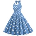 thumbnail image 4 of Pompotops Mode Été Femmes Rétro Vague Dos Nu Sans Manches Ceinture Aguichant Robe Mini, 4 of 6
