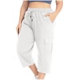 thumbnail image 3 of QATAINLAV Womens Capris with Pockets Plus Size Cotton Capri Yoga Pants Drawstring High Waisted Cropped Sweatpants Loose Fit Activewear White L Spring Savings, 3 of 10