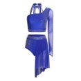 thumbnail image 3 of Runhomal Haut Court Deux Pièces pour Femme avec Strass Lyriques et Short Tenue de Danse Moderne Bleu Royal G, 3 of 7