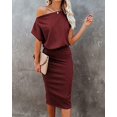 thumbnail image 3 of Aiyino Robe Midi Moulante Décontractée de Soirée à Manches Courtes Côtelées pour Femmes, Épaules Dénudées, 2TG Bleu Royal, 3 of 8
