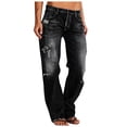 thumbnail image 1 of Bigersell Straight Jeans Women High Waisted Ripped Jeans with Destroyed Hole Straight Leg Jeans Full Length Denim Pants Trousers Button Closure BlackS, 1 of 8