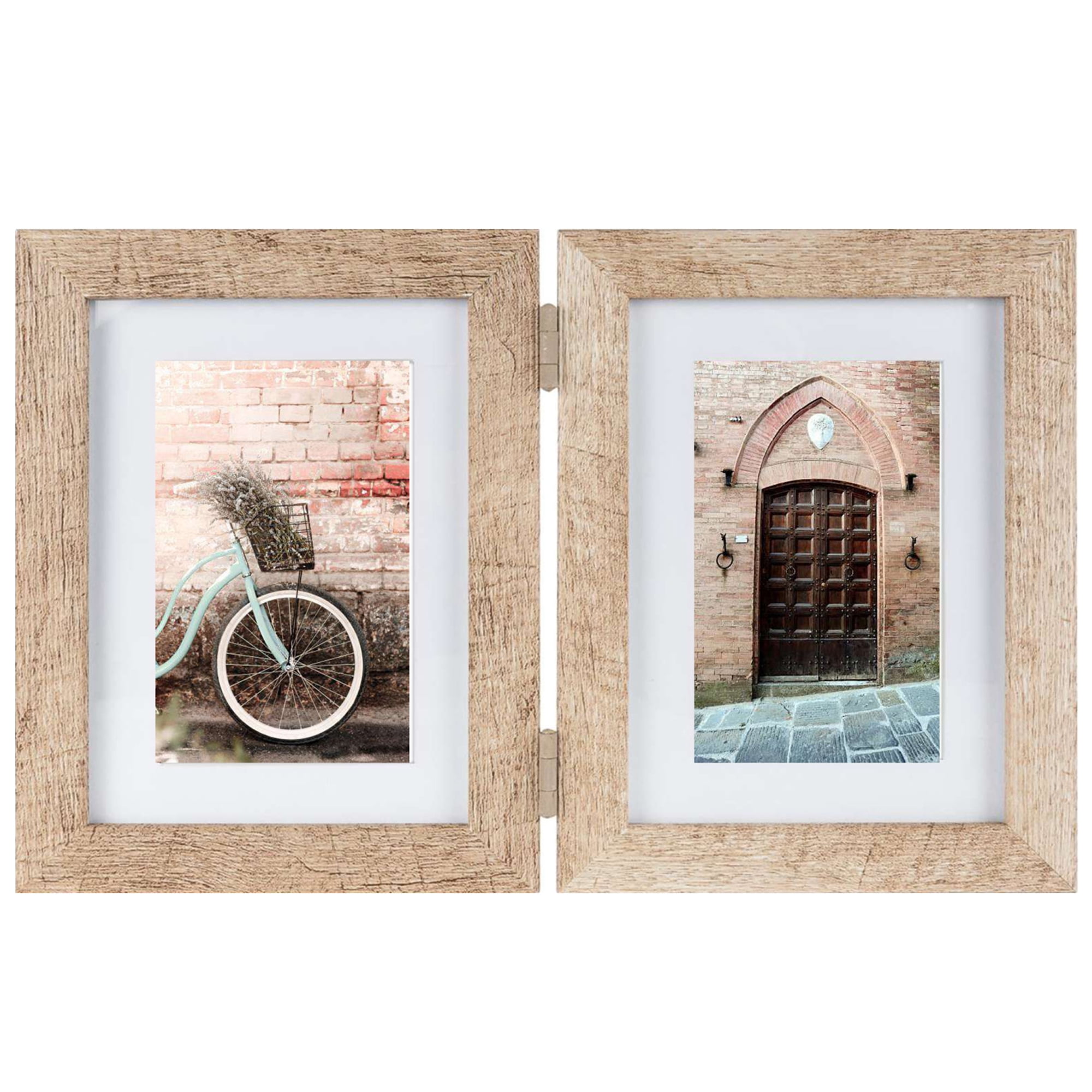 Unbranded Cadre photo articulé Oldal à deux ouvertures de 5 x 7 po, en plastique, aspect rustiqu vieilli, décoration intérieure