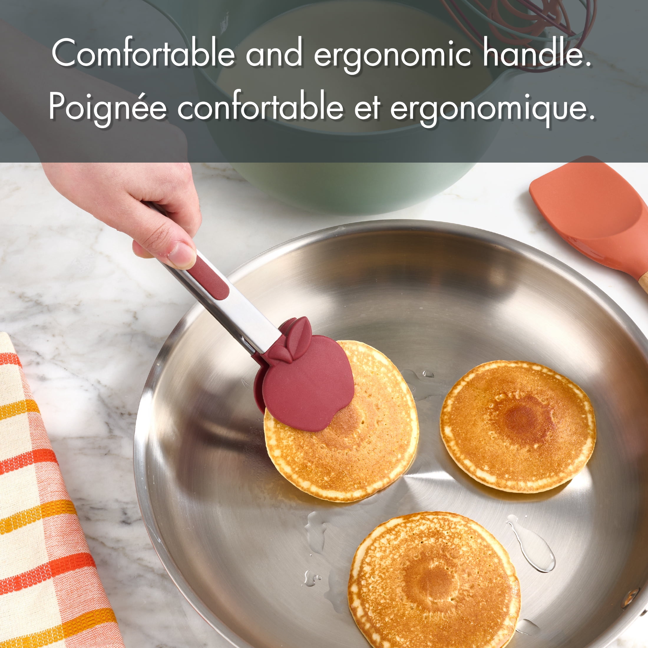 Pinces en Acier Inoxidable de cuisine 9” Tout-pour-Célébrer, en forme de Pomme, Rouge