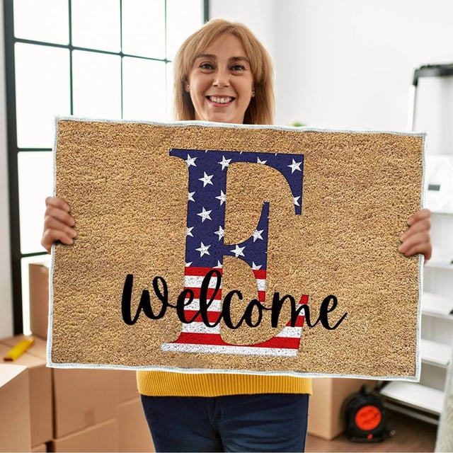 4th of July Door Mat Outdoor,Independence Day Welcome Doormat, 4th of July Coir Doormat with Non Slip Backing ,Patriotic Mat Star Front Porch Rugs For Home Entrance 4th of July Decoration,(15*24")
