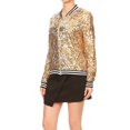 thumbnail image 3 of Womens Long Sleeve Sequin Front Zip Jacket Long Sleeve Ribbed Cuffs Outerwear Tops, 3 of 5