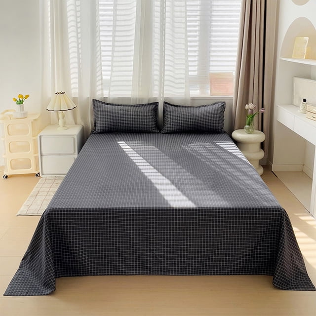 Deeceymbur Washed Cotton Solid Color Bedding Set 3 Piece Duvet Cover Fitted Sheet Pillowcases Soft Breathable