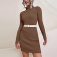 thumbnail image 2 of WTXUE Robe à Manches Longues, Robe Chandail Tricotée à Col Roulé pour Femmes Automne Hiver à Manches Longues, Robe Brune, Brun m, 2 of 4