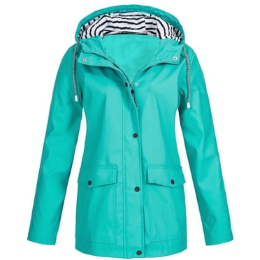PEZHADA Économies d'Automne Manteau de Pluie Imperméable pour Femmes, Coupe-Vent Manteau de Voyage, Manteau de Pluie Uni pour Femmes Extérieur Grande Taille Imperméable à Capuche Coupe-Vent Vert