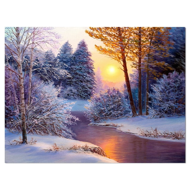 Designart Winter Forest in River Canvas Wall Art