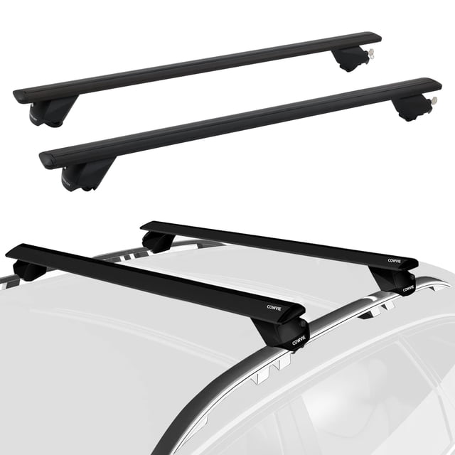 COWVIE 53" Pro Universal Roof Rack Cross Bars with keyed Locks Fully Assembled- Fit Raised Rails, Black