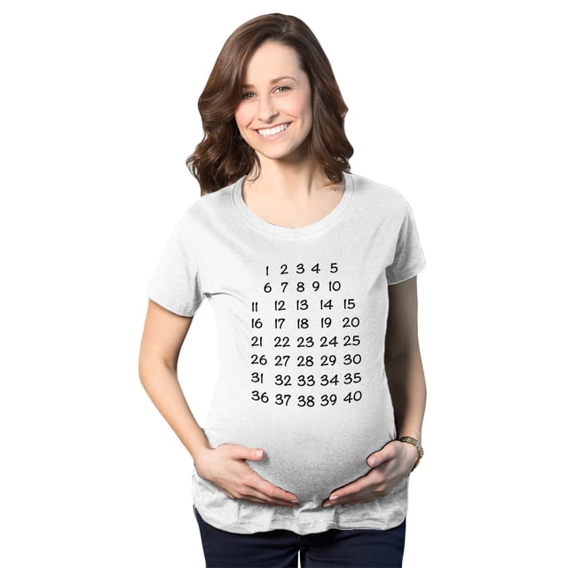 T-shirt de Maternité avec Calendrier, Compte à Rebours, Grossesse, Annonce de Bébé à Marquer (Blanc) - M