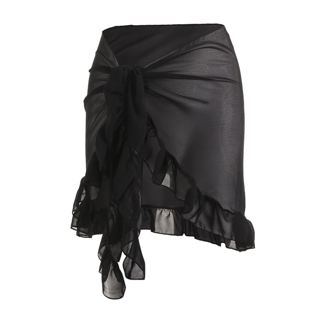 Fortune Women Mesh Mini Ruffle Skirts Cover Up Candy Color Bathing Skirt Beachwear Wrap