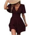 thumbnail image 2 of Ovzne Robes d'Été pour Femmes Robe Femme Nouvelle Robe à Col en V Profond Uni à Manches Feuille à Manches Courtes à Capuche Robe Grande Taille Robe Maxi à Manches Courtes Liquidation, 2 of 6