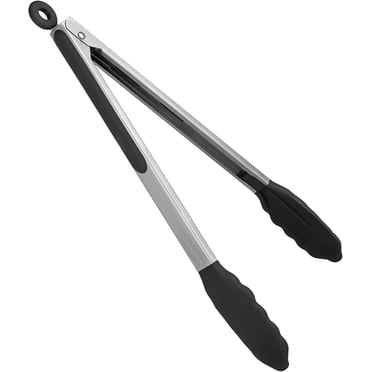 Pinces de Cuisine Résistantes à la Chaleur 480 °F : U-Taste Pince de Cuisson en Silicone 12 Po avec Embouts en Caoutchouc Antiadhésifs Fermement Scellés et Poignée en Acier Inoxydable 18/8 Revêtue de Silicone et Verrouillage Lisse pour Servir le Gril (Noir)