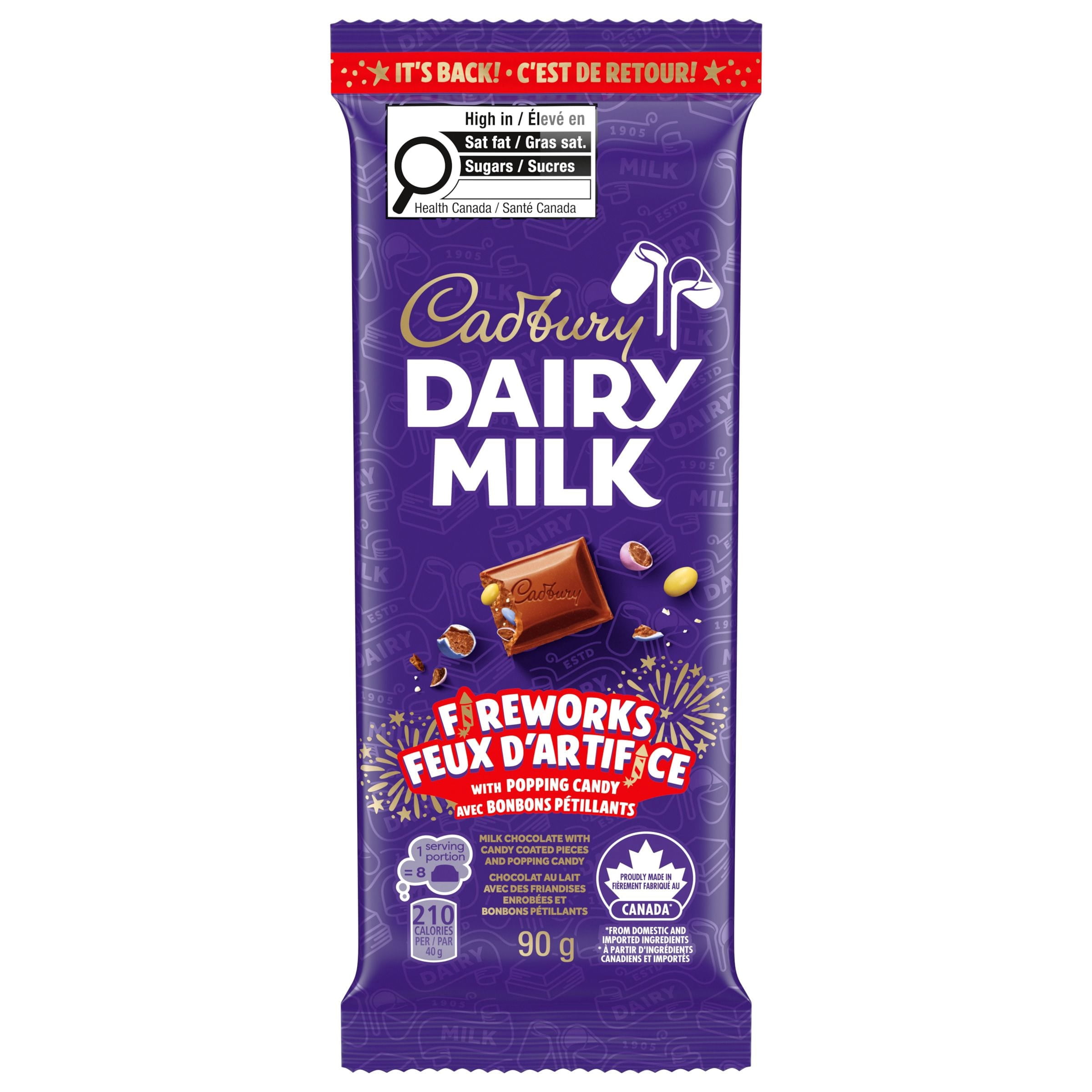 CADBURY DAIRY MILK Fireworks, CADBURY DAIRY MILK Milk Chocolate Bar with Candy Coated Pieces and Popping Candy, Chocolate Bar 90 g