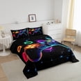 thumbnail image 3 of QUTETN Moderne Noir Bleu Joystick de Jeu Couettes et Duvets Grand Lit, 3 of 7