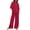 Red, variant on Pisexur Women's 2 Piece Outfit Cotton Linen Set for Women Short Sleeve Pullover with Drawstring Long Pants Tracksuit Jogger Set Solid Color Trousers Casual Two-Piece Suit