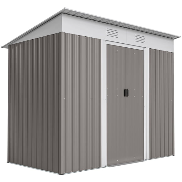 Outsunny 7' x 4' Metal Outdoor Storage Shed w/ Sliding Doors Light Grey