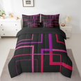 thumbnail image 2 of Ensemble de Literie Carré Abstrait Format Simple 7 Pcs Noir et Rose Vif Rouge Ensemble de Couette Rectangle Minimalisme Ensembles de Couette Moderne Géométrique Lit en Sac pour Garçons Filles Accessoires de Literie Esthétiques, 2 of 6