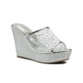 thumbnail image 1 of BLISSFUL STEP Sandales pour Femmes à Plateforme Compensée à Paillettes Sandales à Enfiler Argent 8,5, 1 of 7