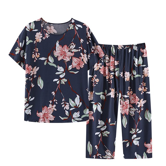 Penkiiy Womens Pajama Sets Pj Set Short Sleeve Top With Capri Pants Sleepwear 2 Piece Lounge Set 4XL Multicolor